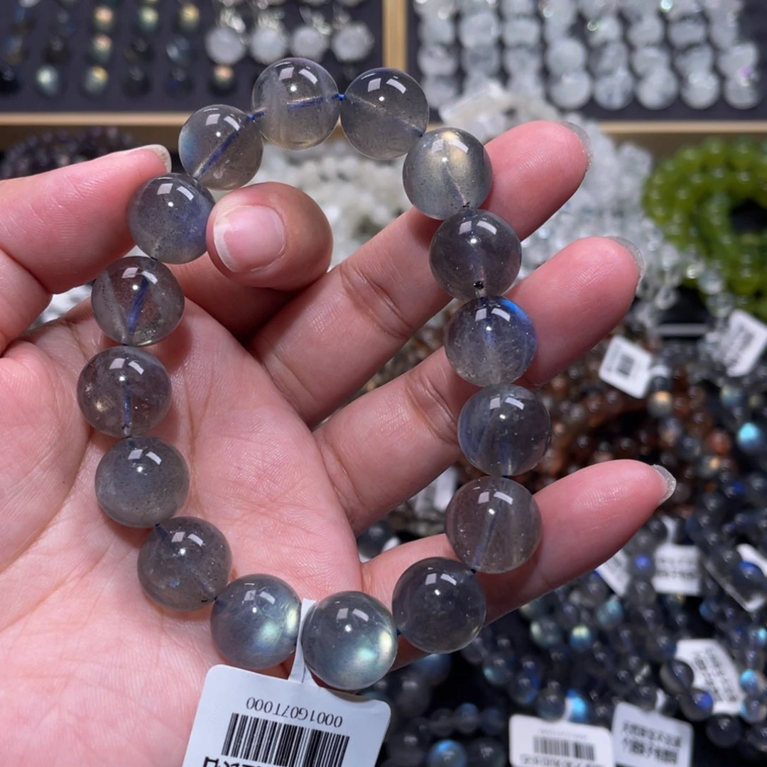 拉长石手链未镶嵌猴*西黑体灰月光手链13mm+