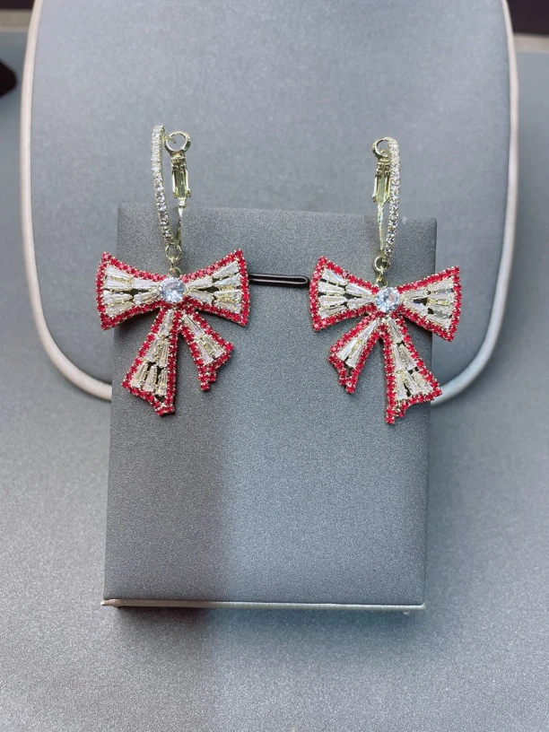 合金合成锆石耳饰 4524高级轻奢时尚蝴蝶结流苏耳饰