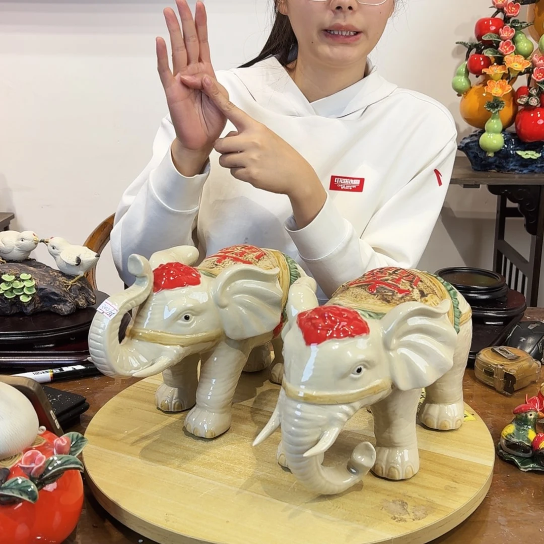 陶土大象一对陶瓷