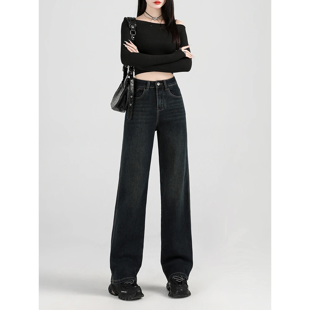 牛仔裤显瘦高腰直筒宽松长裤裤子春秋89103