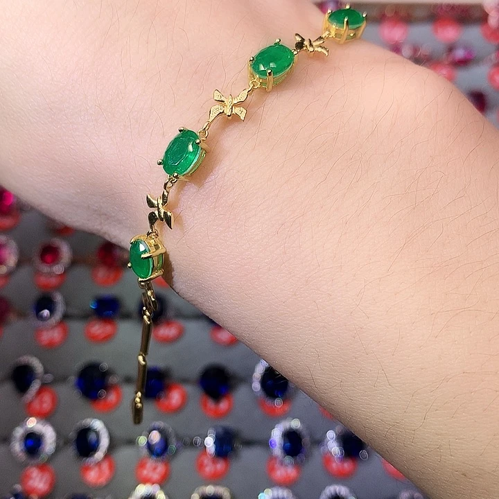 祖母绿手链银S925镶嵌