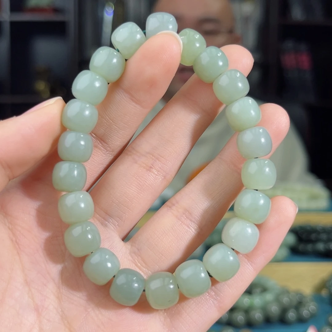 和田玉手链未镶嵌手串纯天然新疆且末料天空蓝10mm