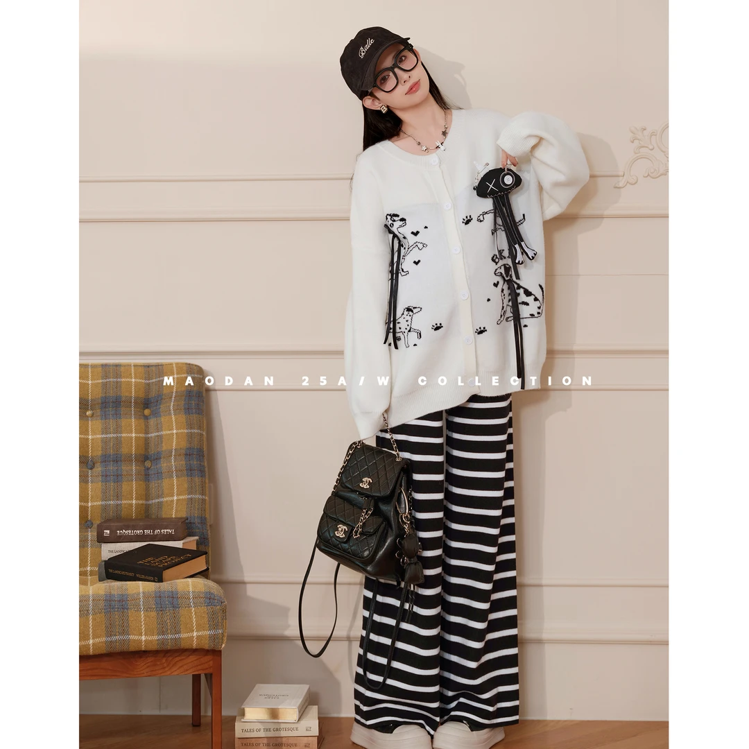 maodan/猫单【斑点摩卡】孕妇装秋季新品百搭减龄时髦外套条纹裤