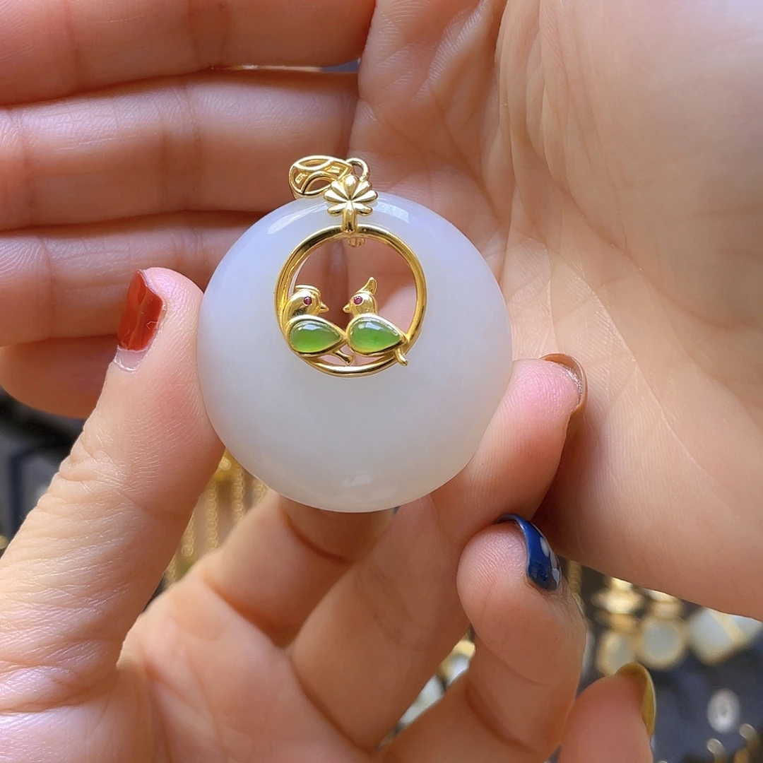 和田玉银S925镀金镶嵌颈饰