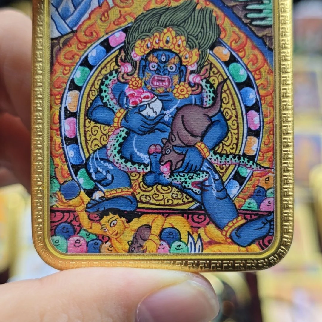 吊坠纯手绘黑财神唐卡