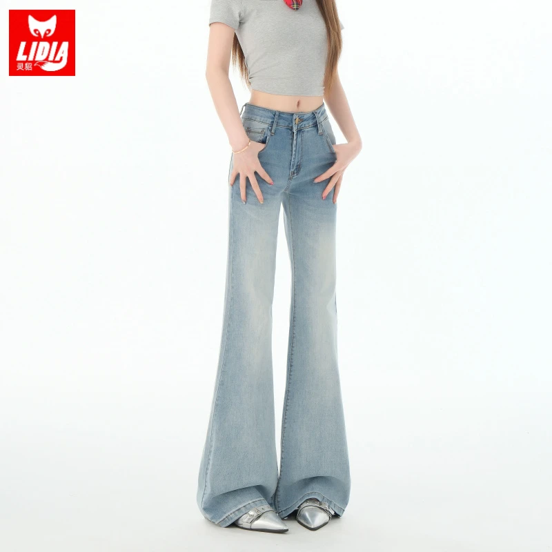 冰蓝色显瘦微喇叭牛仔裤女2025夏季新款爆款辣妹低腰流行喇叭裤子