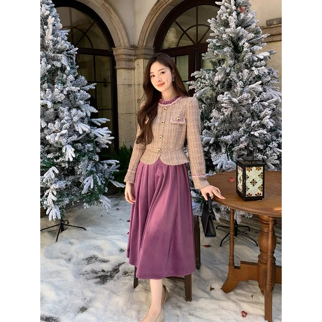 （赠送运费险）紫色高端上档次2025年新款休闲A字裙长裙子8024