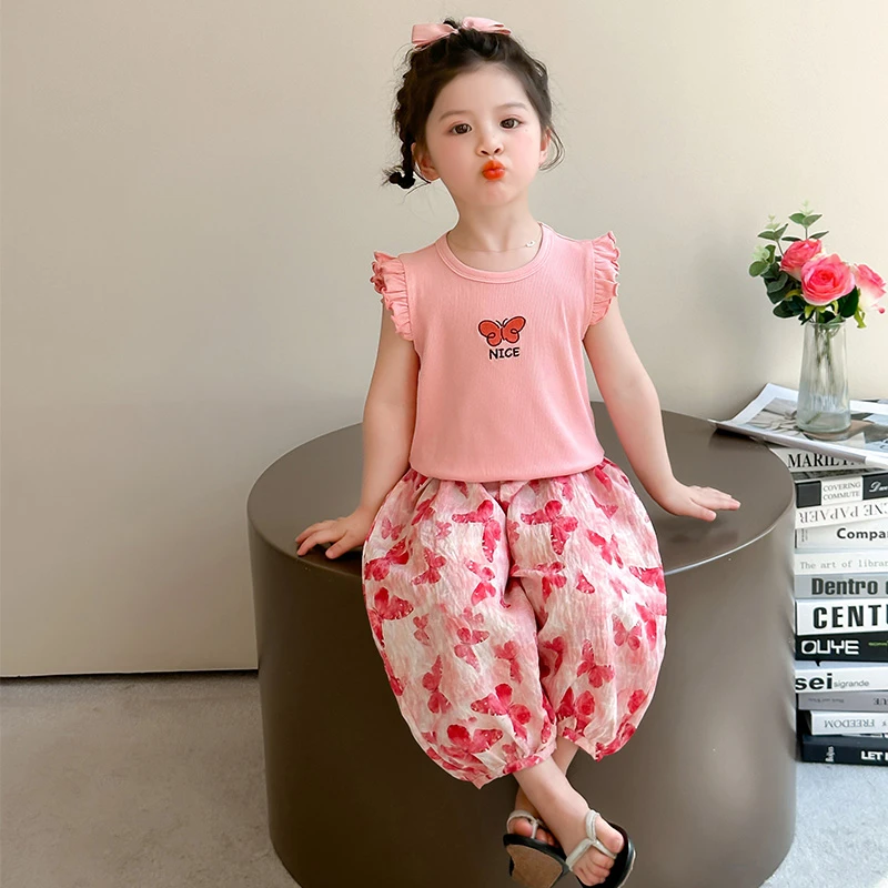 女童短袖套装夏装儿童新款女宝宝时髦T恤防蚊裤两件套薄款小童潮