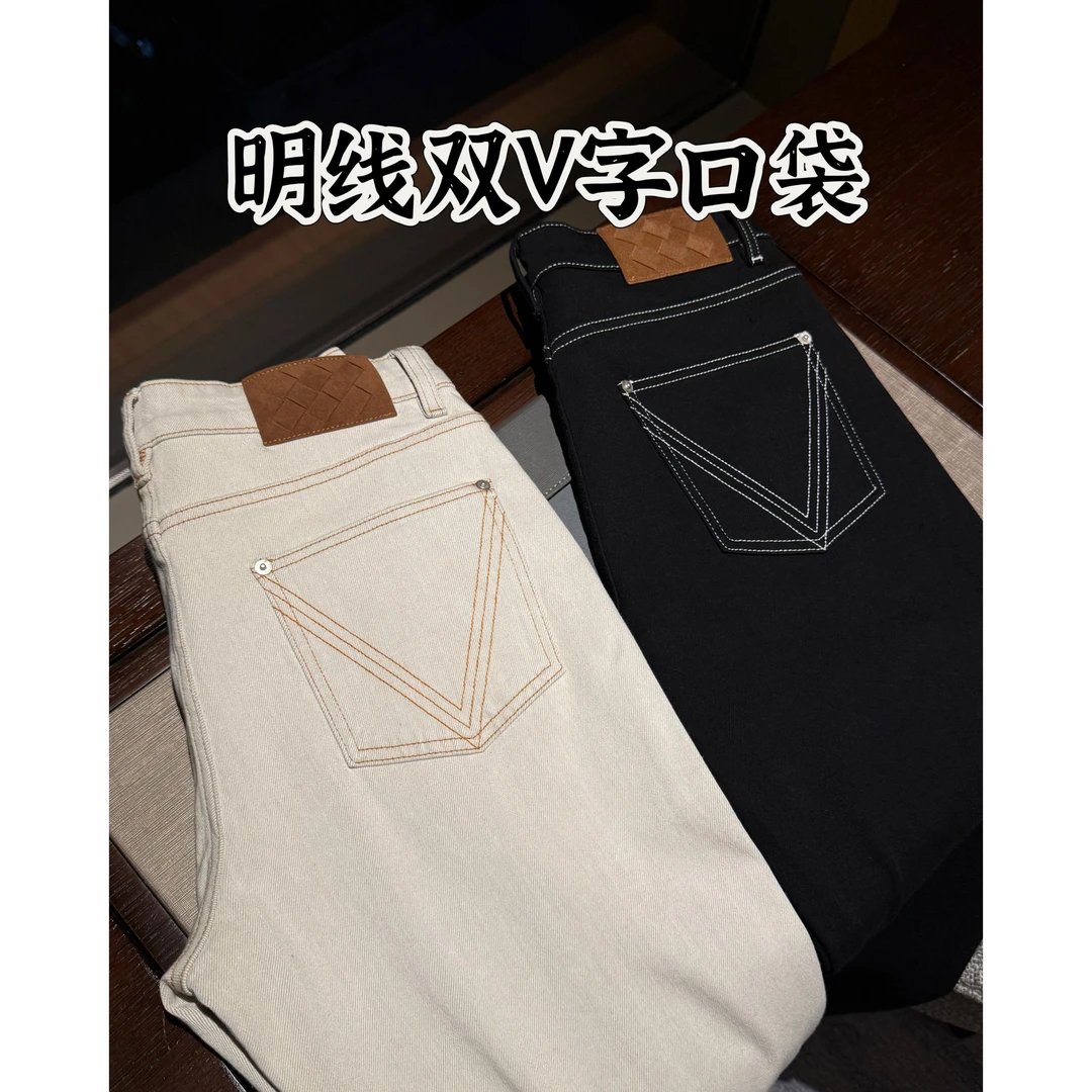 【琥珀灰四面弹】BV风明线撞色痞帅男装老钱男士直筒牛仔裤子李查德