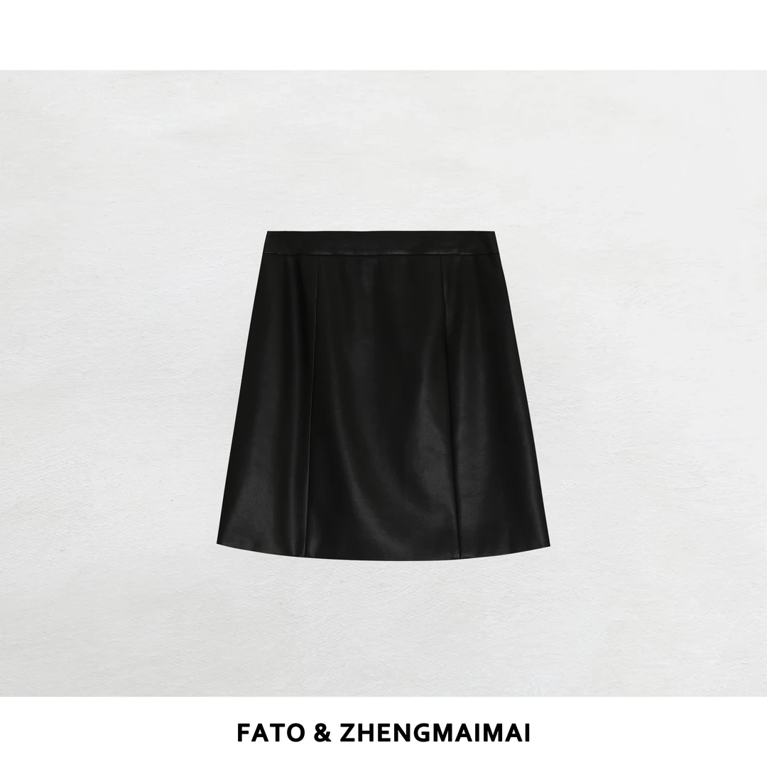 郑买买 质感皮裙 秋冬新款韩系黑色高腰显瘦a字半身裙 HH50914Q1