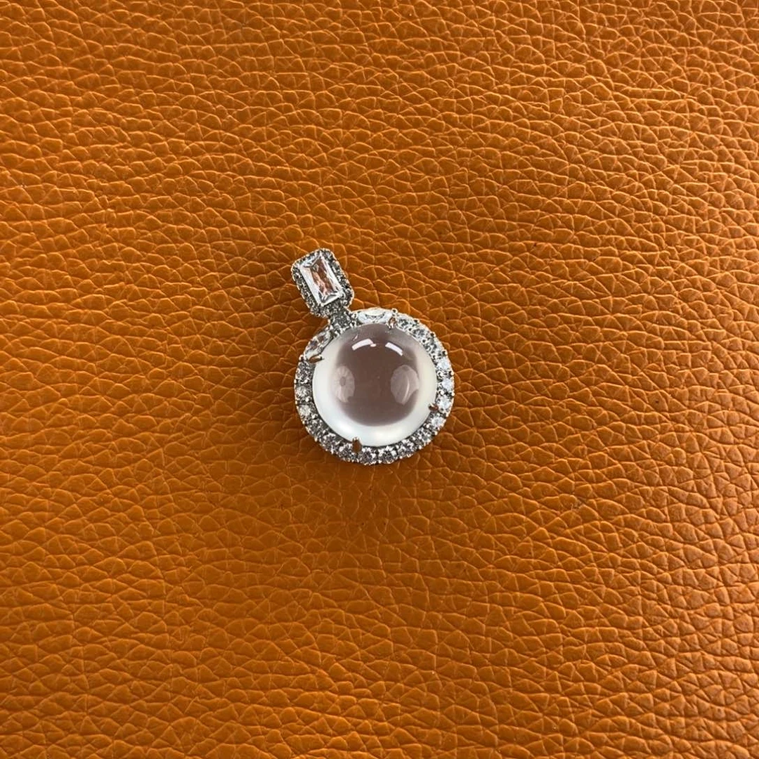 石英质玉银S925镀金镶嵌吊坠(赠链)