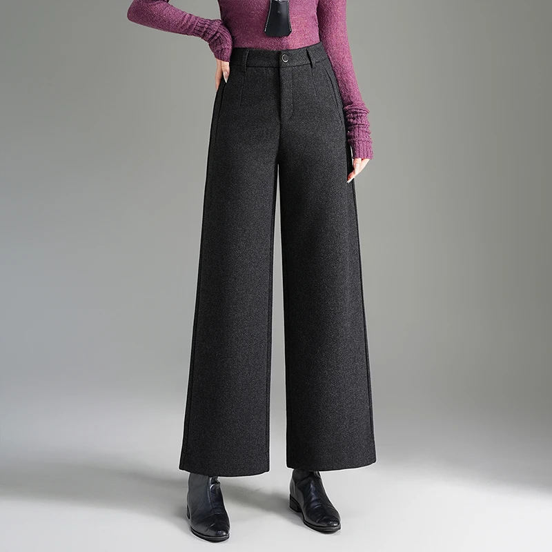 哥弟阿玛施正品高级感羊毛阔腿裤女秋冬高腰时尚垂感直筒九分裤子