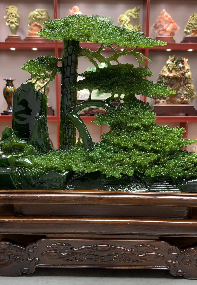 81448玉石雕刻山水花鸟白菜适合书房电视柜玄关