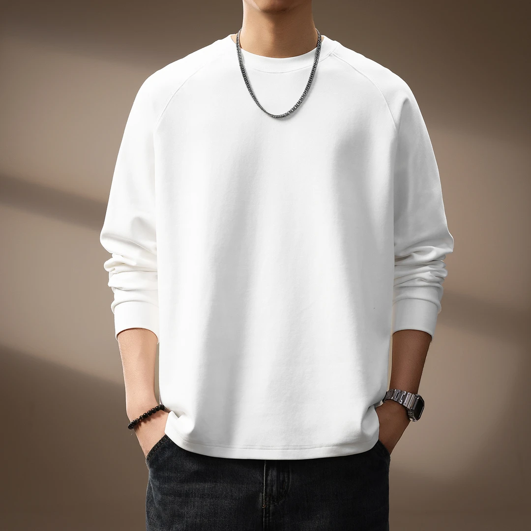 高端日系纯色简约潮流长袖T恤男秋季新款宽松休闲内搭打底衫上衣