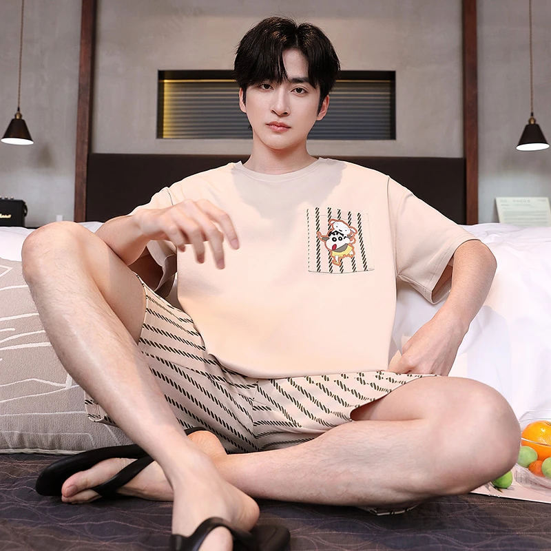 睡衣男款夏季纯棉短袖卡通夏天薄款男士圆领套头青少年家居服套装
