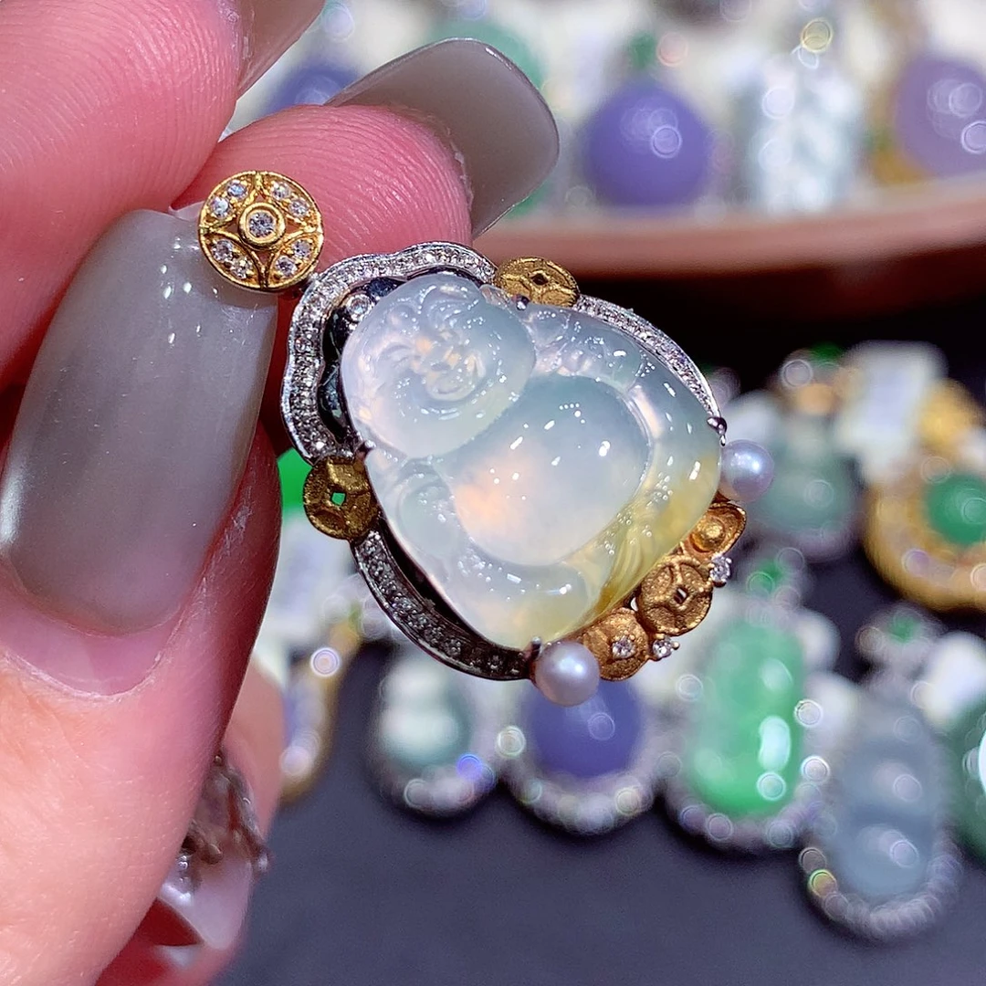 吊坠(不含链)18K金镶嵌翡翠