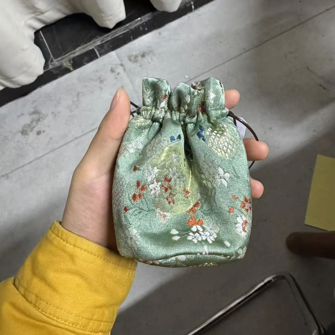 【见珊】<石竹花>绿色皮绳圆口单杯袋（慢蓝S0458）