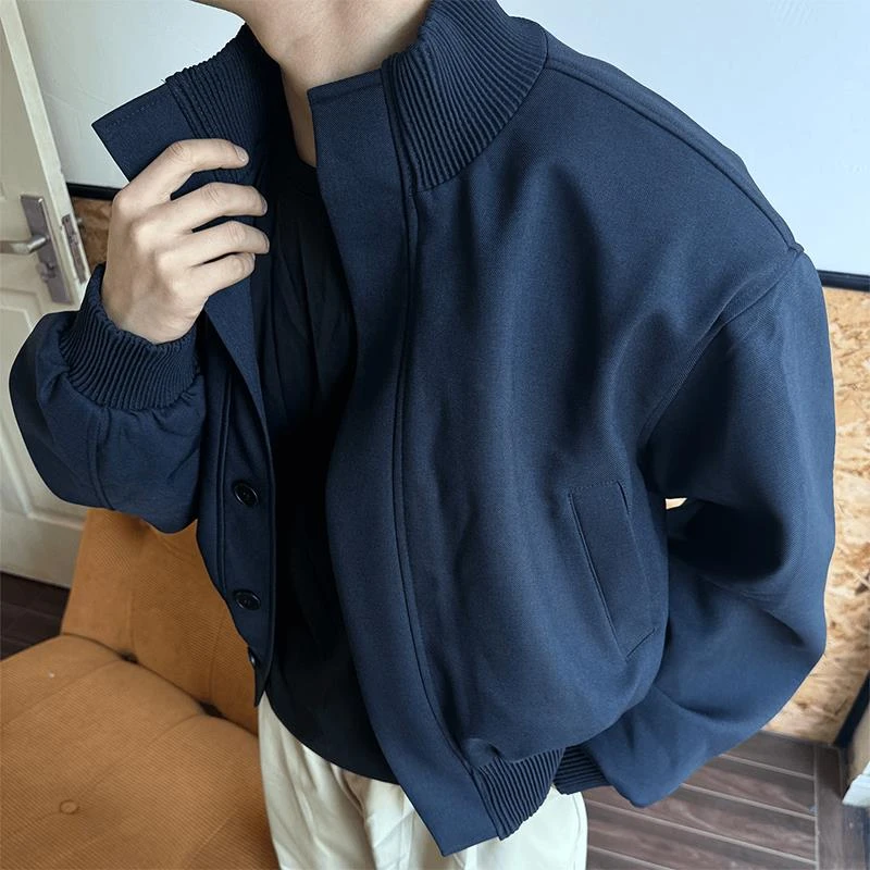 美式复古短款垫肩外套男春秋设计高级感cleanfit休闲立领飞行夹克