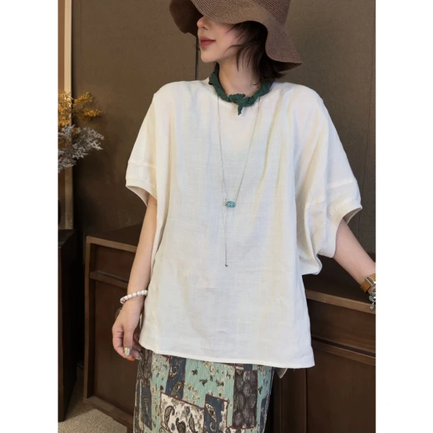 HY1987罗罗夏季麻料后背一粒扣宽口袖日系衬衫设计感气质文艺