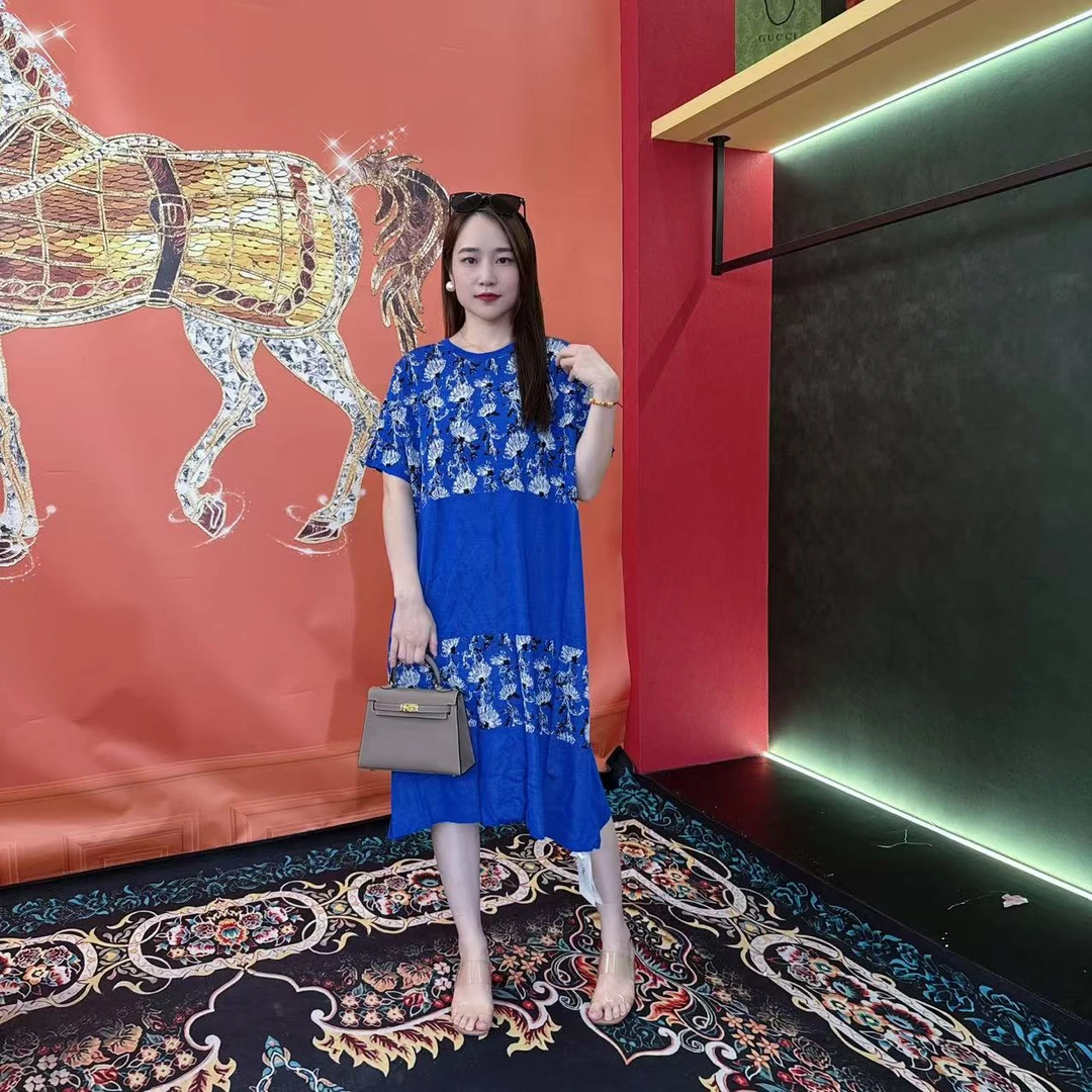 2312多金大码气质减龄长款A字裙子女装设计感连衣裙女