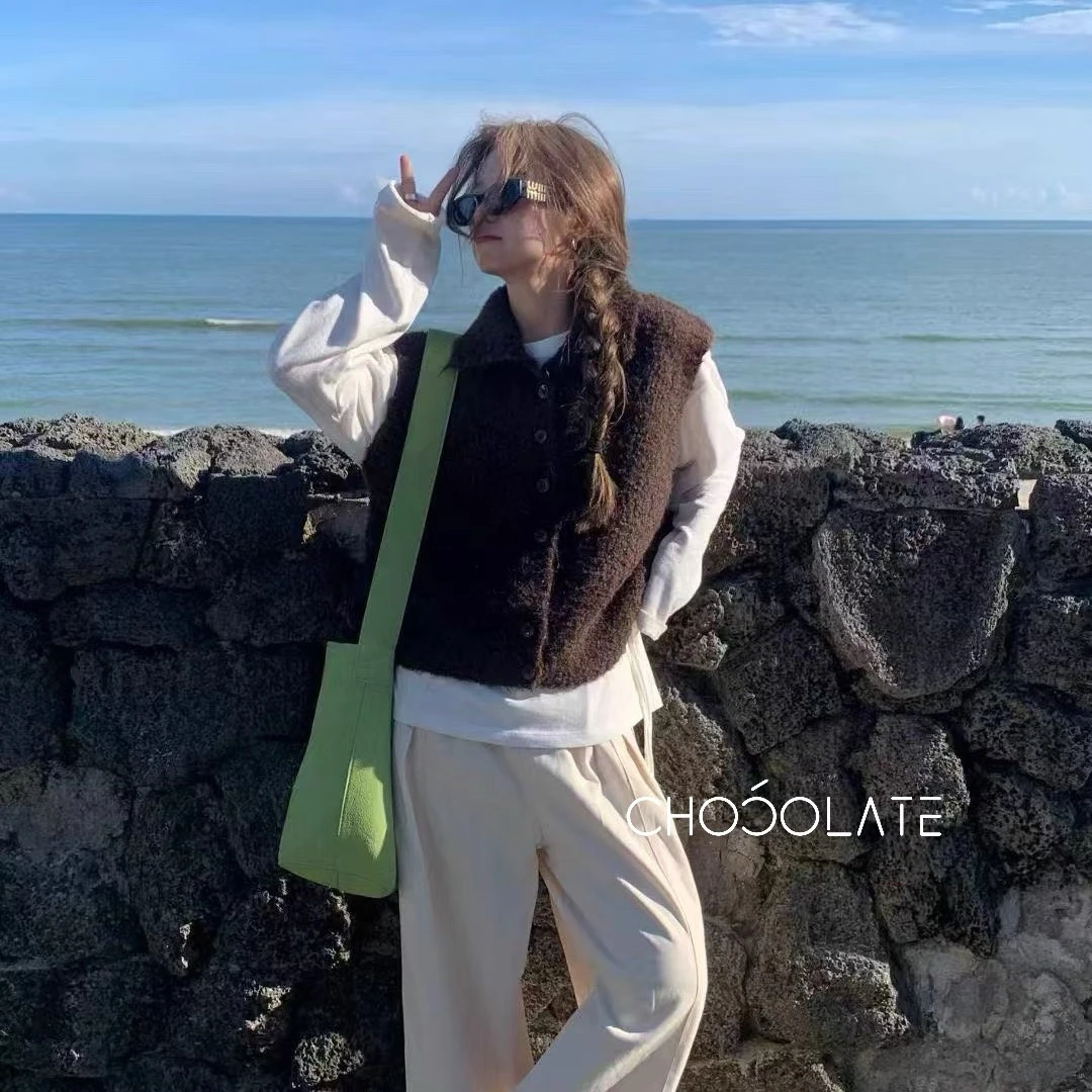 质感圈圈毛扣子高领毛衣女装秋冬新款韩系百搭显瘦无袖针织马甲