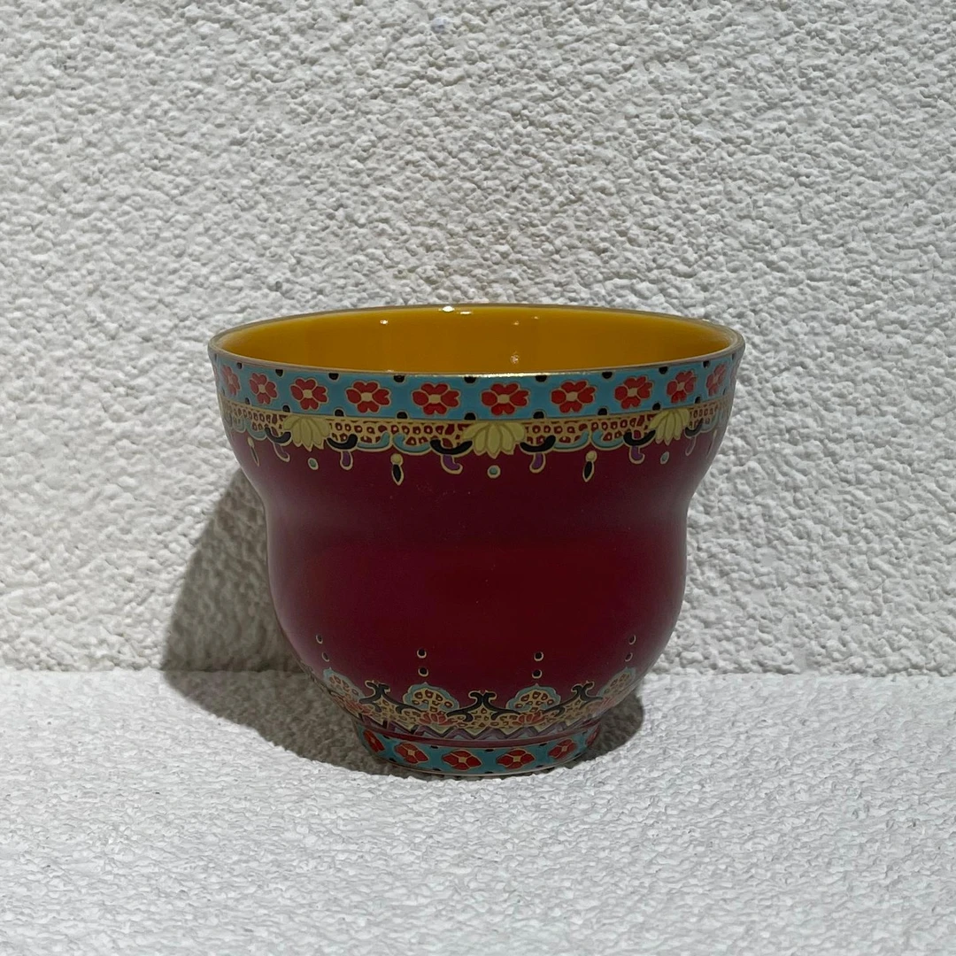 闻兮茶器珐琅彩鸡油黄万花葫芦杯大号陶瓷主人杯高档茶杯