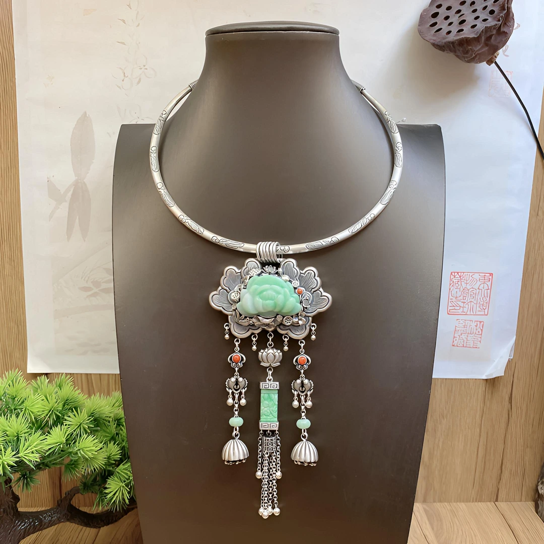 坠链均足银 手工錾刻银项圈复古做旧民族风个性简约百搭时尚经典