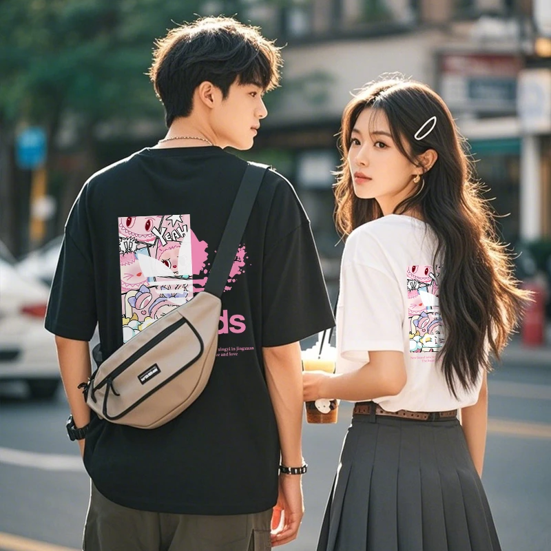 嘻哈韩版T恤短袖健身时尚学生常规款男士圆领常规情侣