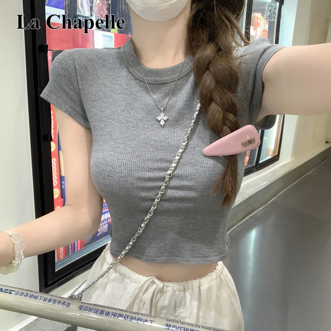 拉夏贝尔韩版纯欲修身显瘦短袖T恤简约时尚百搭上衣女夏季新款ins