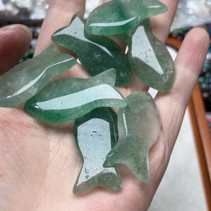 玛瑙/玉髓合金珠宝半成品一个20x40m绿草莓小鱼