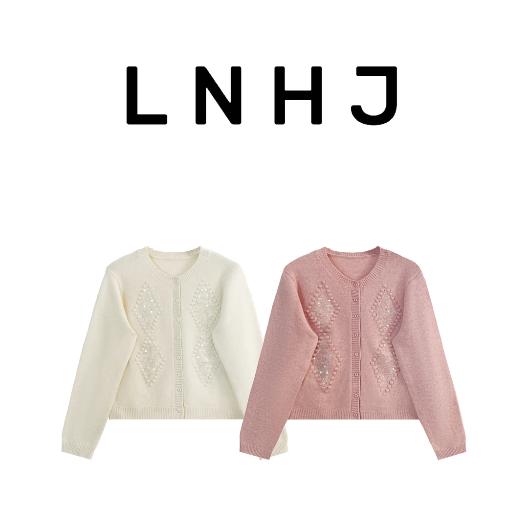 【LNHJ】（不退换）月光手书 百搭时尚重工圆领亮片针织长袖开衫