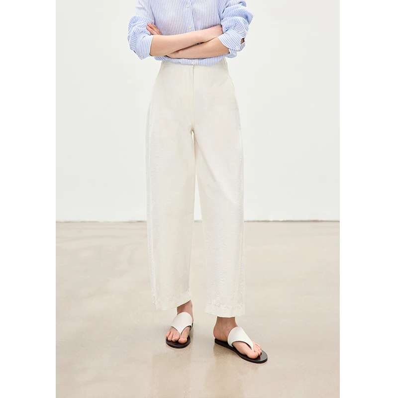 鲸乎【欧若风】通勤棉感挺括切割线九分裤宽松休闲直筒阔腿裤