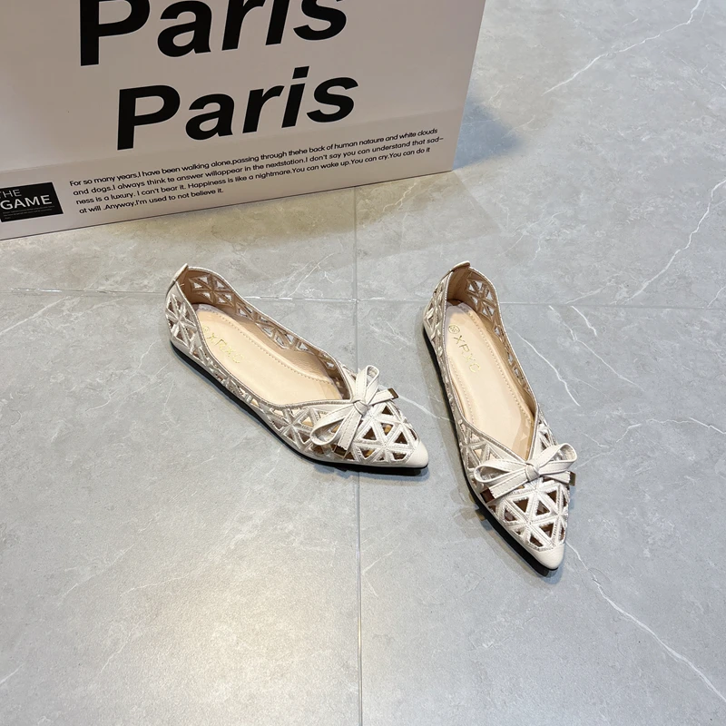 【DR设计师联名】2025夏季新款尖头镂空蝴蝶结平底鞋女仙女风配裙