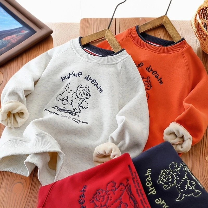 儿童卫衣冬季新款加绒男童卡通卫衣套头衫圆领双领秋冬男孩上衣潮