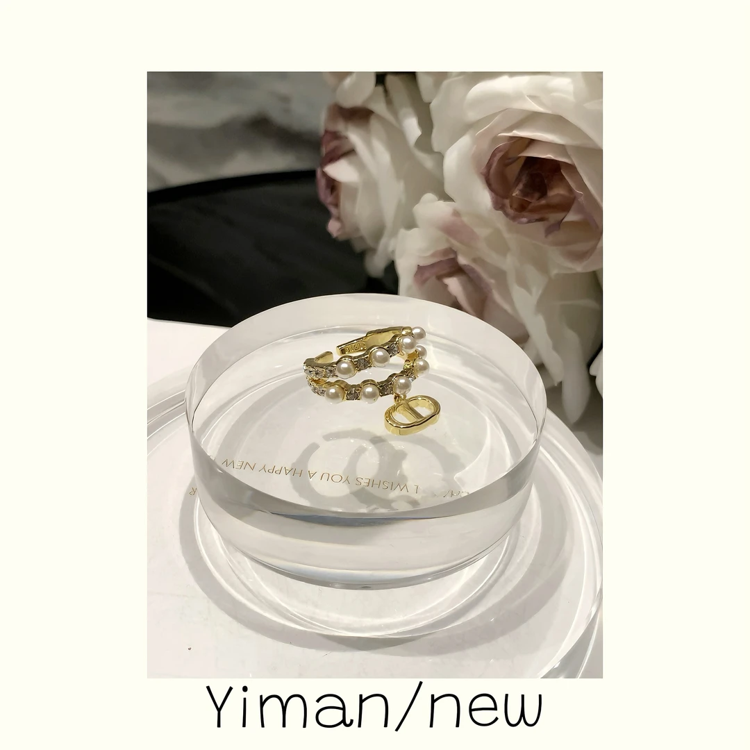 铜合金仿珍珠戒指 双层珠珠吊坠戒指MZ3612