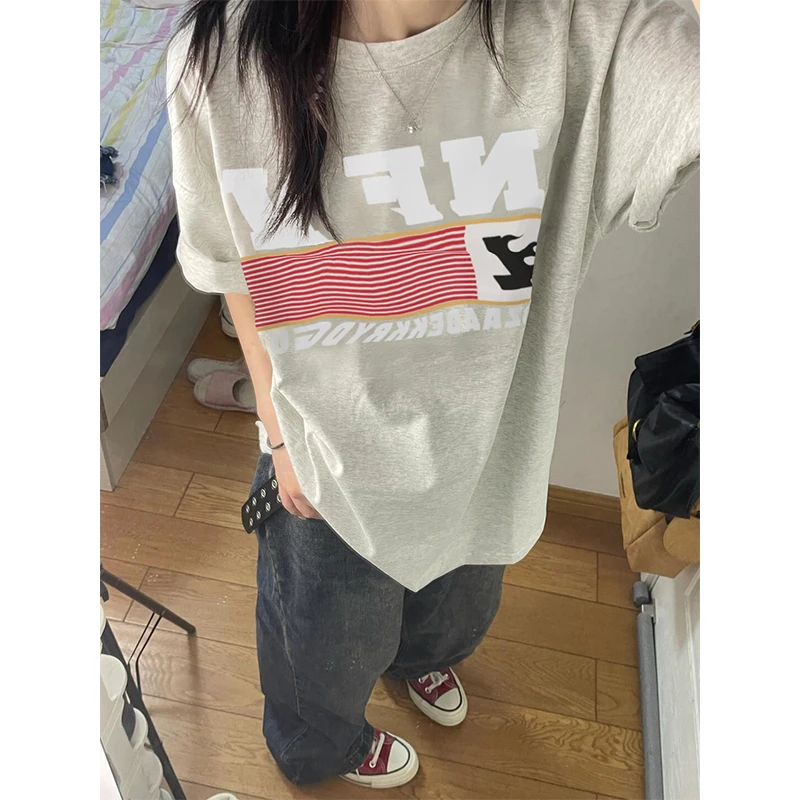 jtrt潮牌美式高街风圆领纯棉T恤男女夏季字母印花高级感短袖上衣