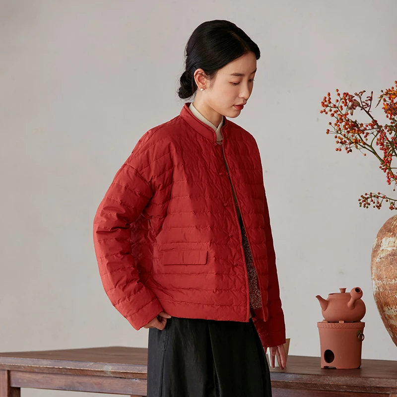 【苏舟】吉祥羽儿原创秋冬轻便百搭小立领保暖薄羽绒服外套