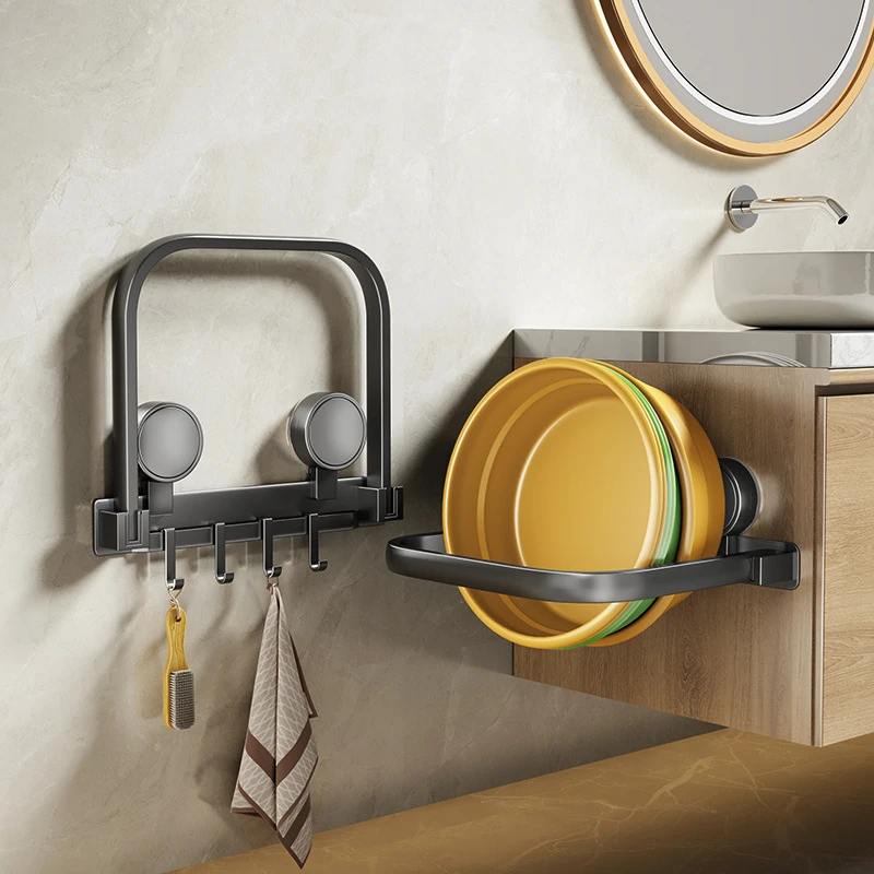 吸盘脸盆收纳架免打孔浴室厕所厨房卫生间挂盆神器盆架盆子置物架