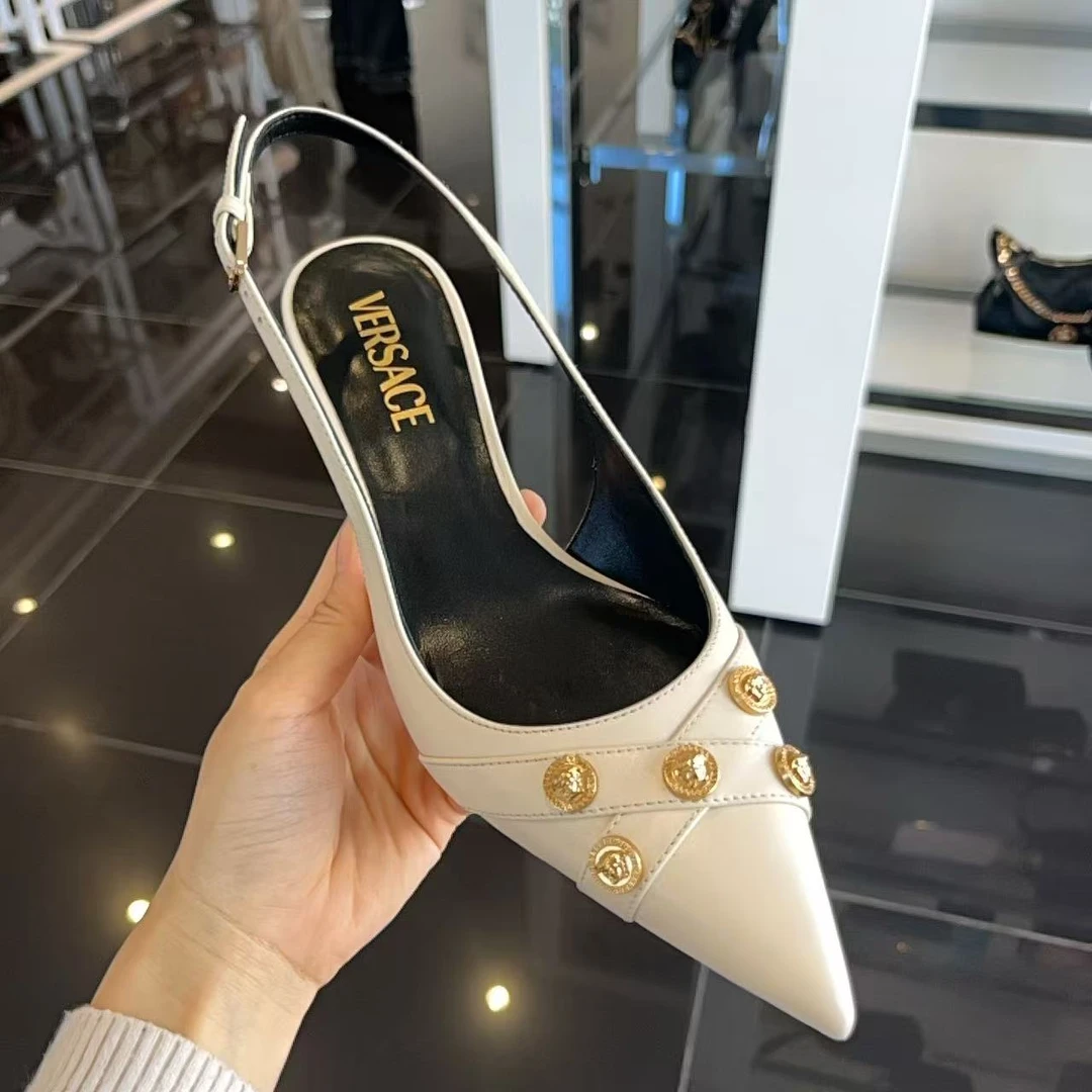 全新未使用 VERSACE/范思哲 女鞋美杜莎金扣高跟凉鞋