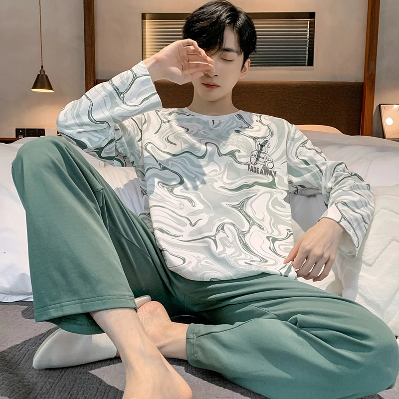 男士睡衣春秋纯棉100%全棉长袖新款2025爆款大码可外穿家居服套装