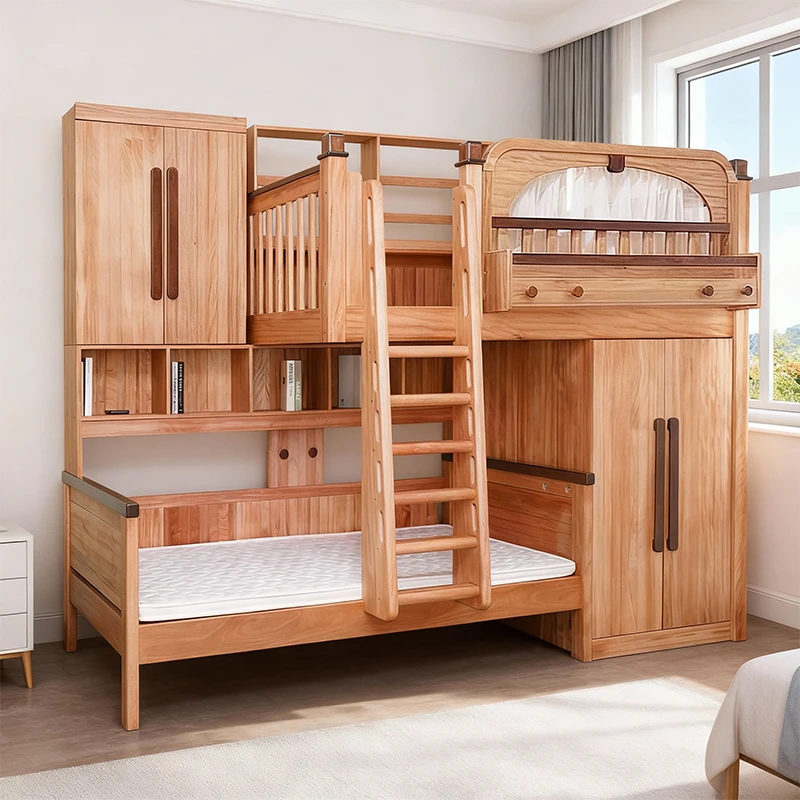 红檀木全实木平行错位上下床高低床交错式子母床上下交错子母床