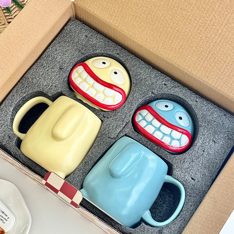 高颜值情侣对杯大嘴泥怪一对陶瓷马克杯送男女生结婚新婚伴手礼盒