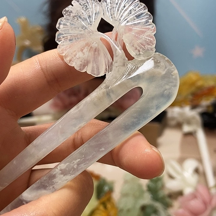一***朵未镶嵌岫玉发饰发簪
