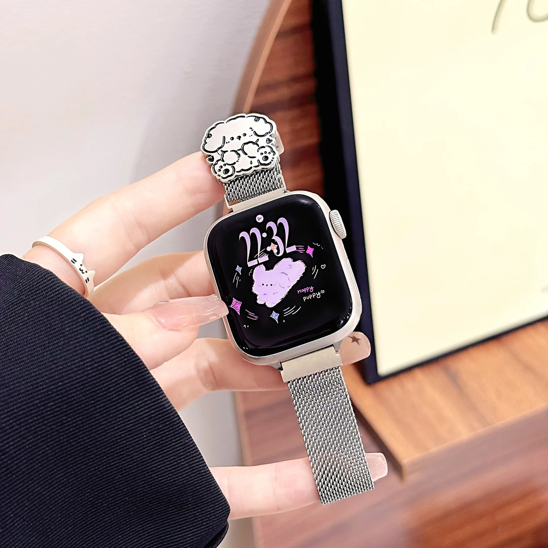 适用iwatchS10米兰苹果Applewatch8手表不锈钢SE金属表带小狗S9女