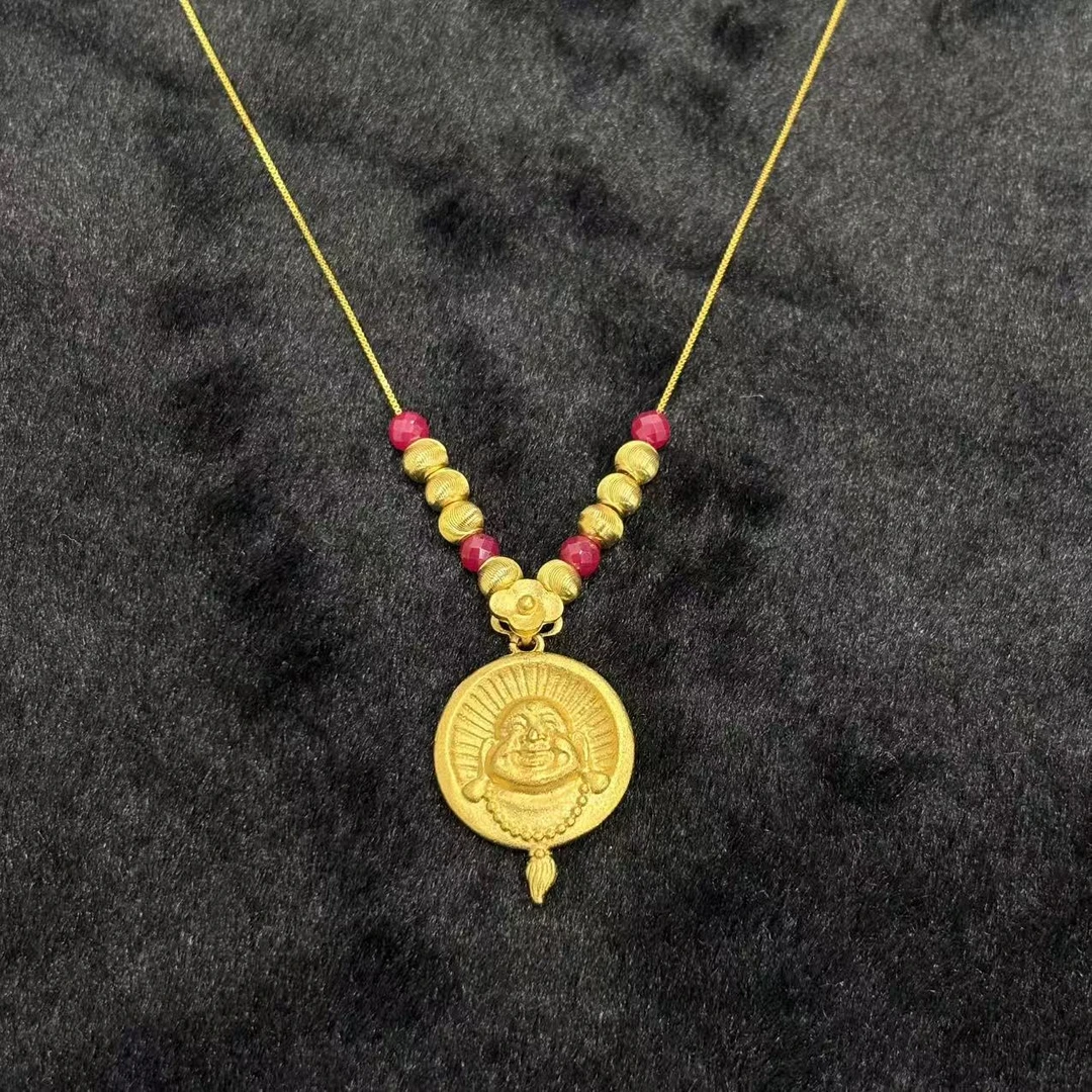 c1152a-红宝石国风合成培育笑佛吊坠-赠礼盒-赠链-合金