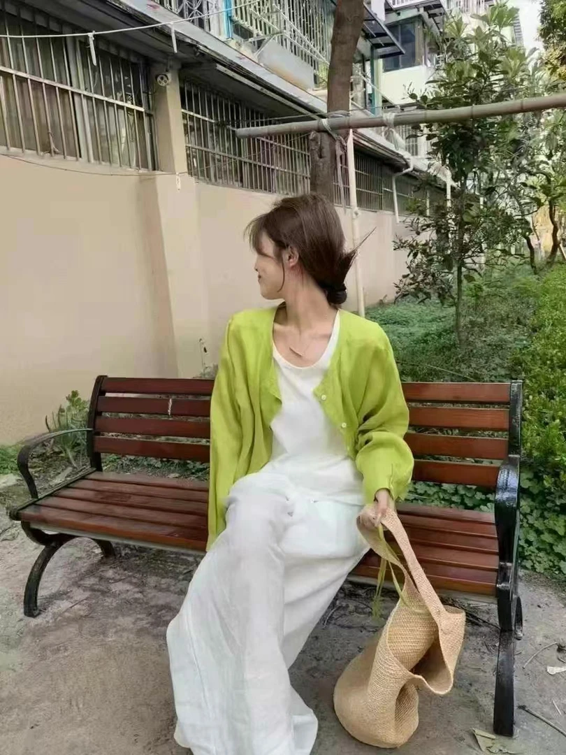 （Summer天丝麻）防晒2件套轻薄百搭纯色长袖衬衫+背心上衣女C793