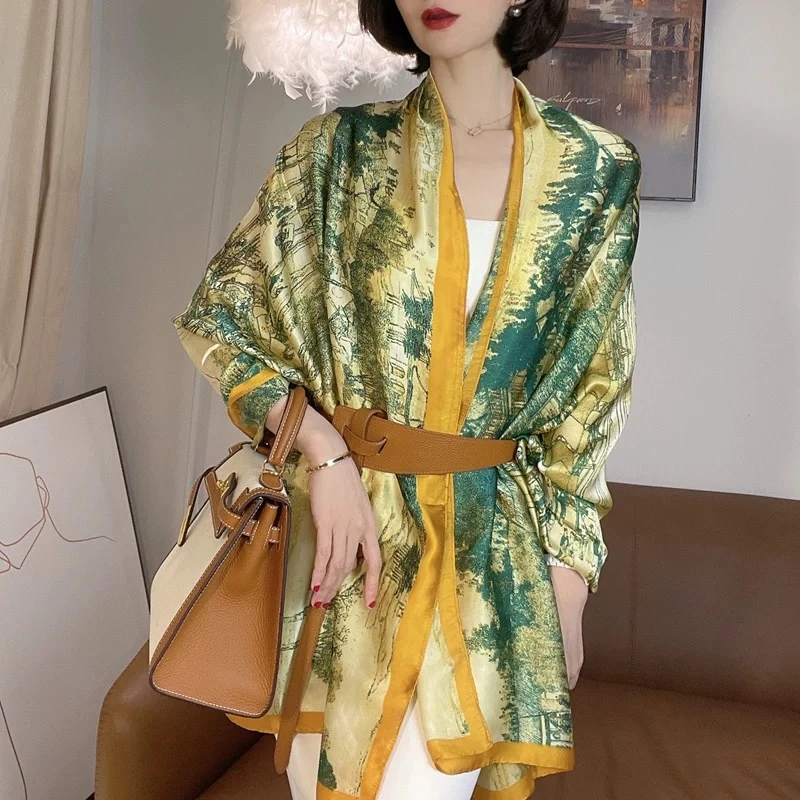 女士百搭丝巾清明上河图长巾180*80
