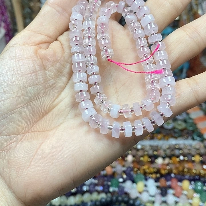 玛瑙/玉髓未镶嵌珠宝半成品天然粉晶隔片卡6mm