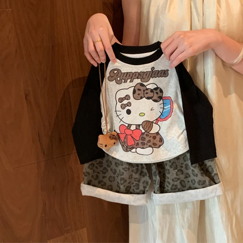 女童T恤秋装新款洋气春秋装中小童女宝宝长袖上衣卡通猫咪打底衫
