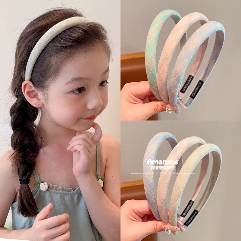 儿童韩系布艺格纹发箍女童甜美少女心洗脸压发头箍不勒头宝宝发捆